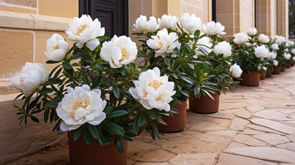 Garden of blossoming white peony flowers UHD Wallpaper