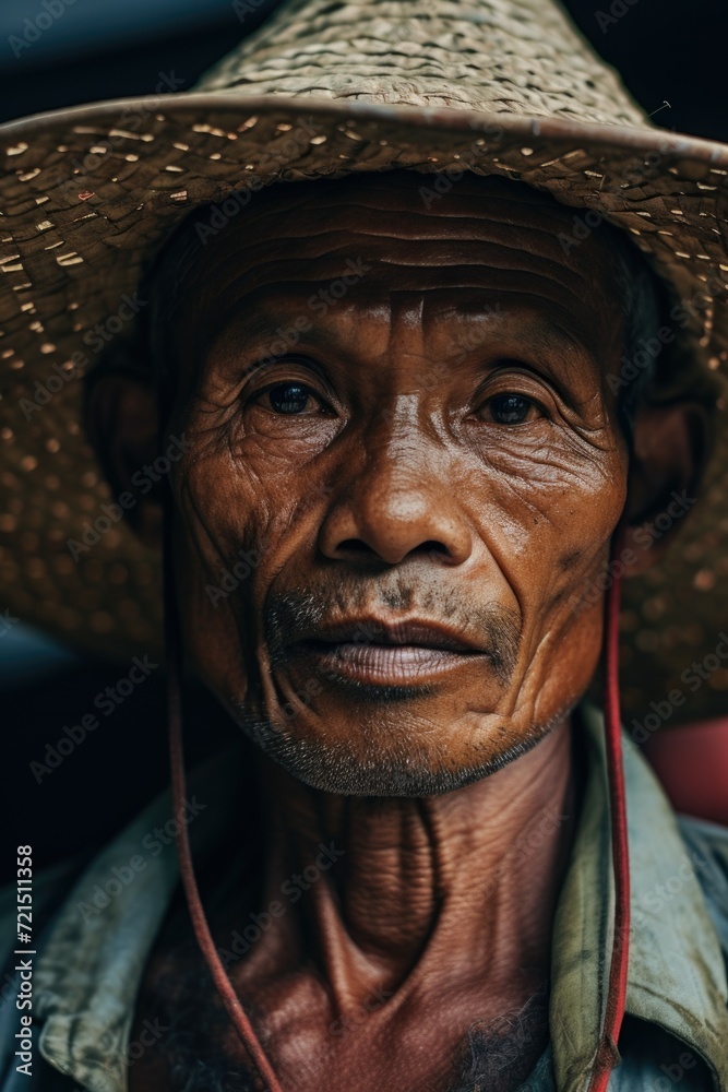 Aufkleber A close-up view of a person wearing a hat. This image can be used in various contexts