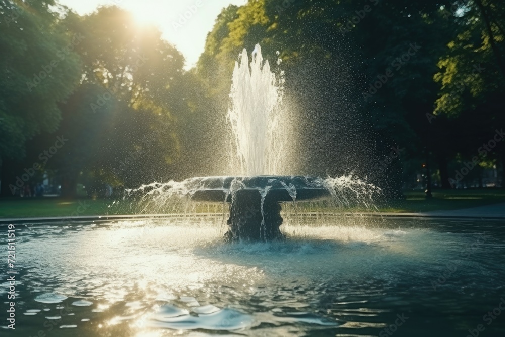 Poster A picture of a fountain with water spewing out of it. Perfect for use in architecture or landscaping projects