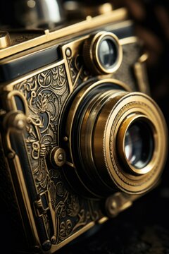A detailed view of an antique camera. Perfect for capturing nostalgia and vintage themes