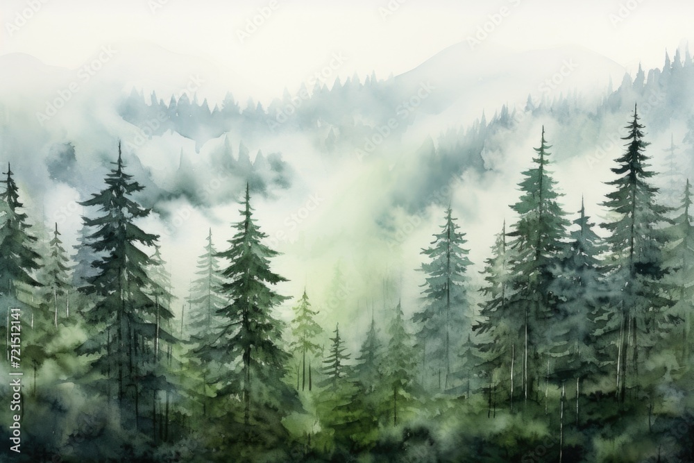 Poster a beautiful painting depicting a dense forest filled with numerous trees. perfect for nature enthusi