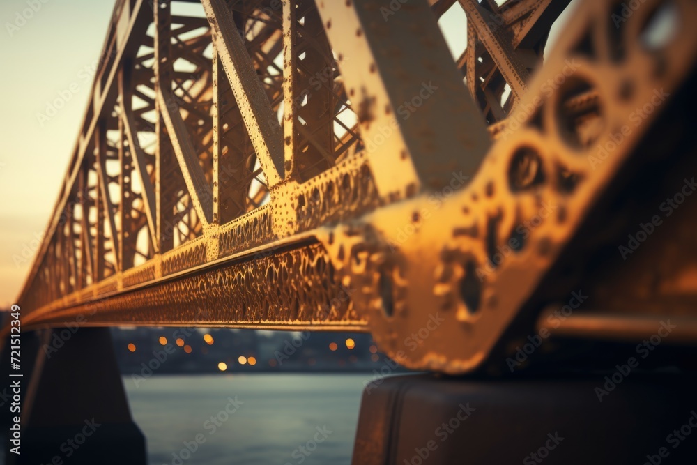 Poster a picturesque bridge spanning a calm body of water at sunset. perfect for adding a touch of serenity