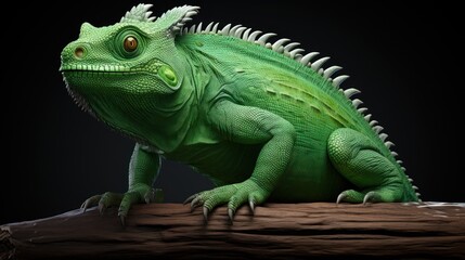 Obraz premium Green chameleon close up on a green background UHD Wallpaper
