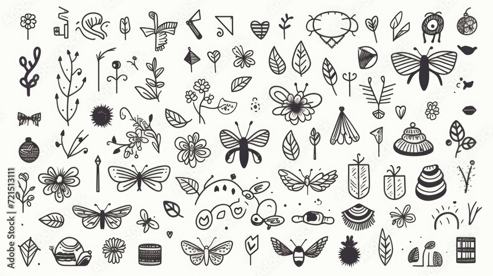 Aufkleber A drawing featuring a variety of different objects. Can be used for creative projects or as a visual representation of diversity