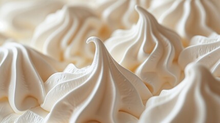 Macro shot of soft, white meringue swirls with selective focus - obrazy, fototapety, plakaty