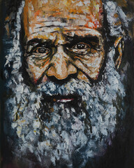 Portrait of a man with a beard. The face of an old grandfather. Oil painting