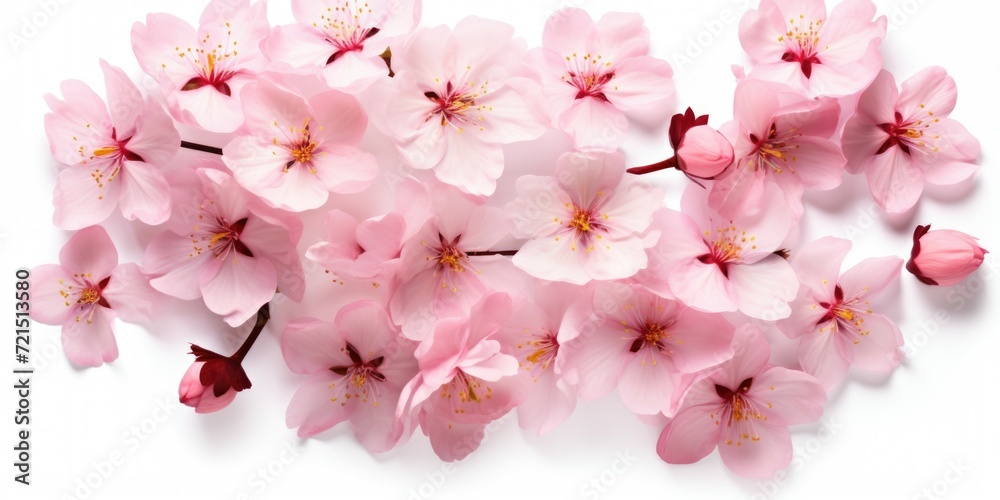 Poster a bunch of pink flowers placed on a white surface. perfect for adding a touch of elegance to any pro