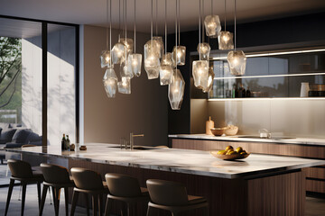 modern kitchen with a statement pendant light 