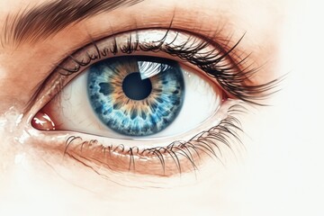 Fototapeta premium A close-up view of a person's blue eye. This image can be used to represent concepts such as beauty, vision, clarity, or even emotions