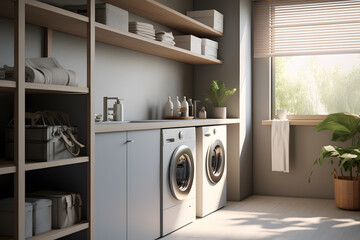 modern laundry room with cabinets  - obrazy, fototapety, plakaty