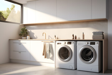 modern laundry room with cabinets  - obrazy, fototapety, plakaty