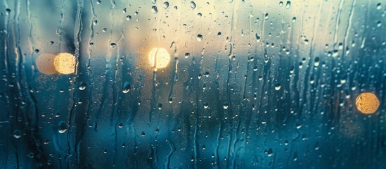 Cold Morning Raindrops Glistening on Windowpane