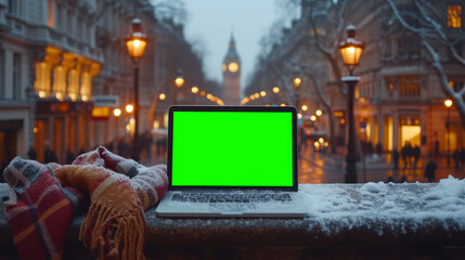 Laptop Mockup with Green Screen for Easy Screen Replacement for Product and Services and...