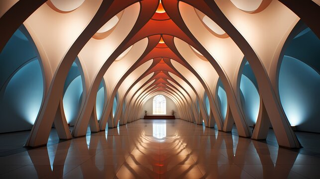 A curved hyperbolic paraboloid in a symmetrical geometric setting --ar 16:9 --v 5.2 --s 750** - Image #4 @maliktanveer