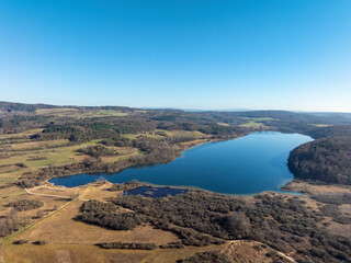 Luftbild vom Mindelsee, ein Gletscherzungensee auf dem Bodanrück