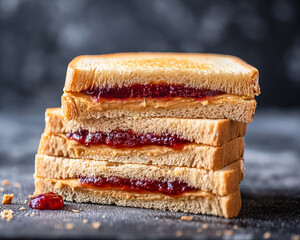 delicious looking peanut butter and jelly sandwich. 