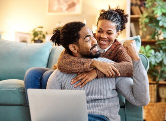 laptop man woman computer technology home couple young together happy happiness smiling...