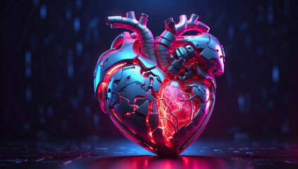 A neon heart in cyberpunk style