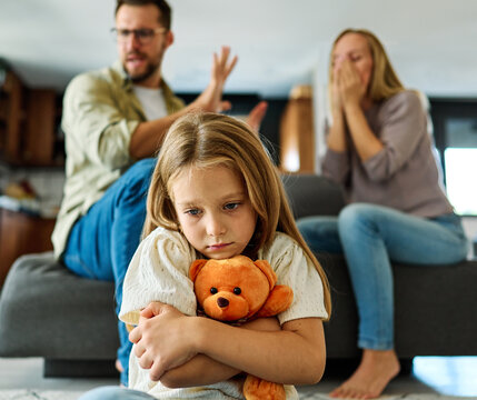 child family sad parent mother conflict father problem girl arguing divorce home fight unhappy sadness fighting covering ears - Powered by Adobe