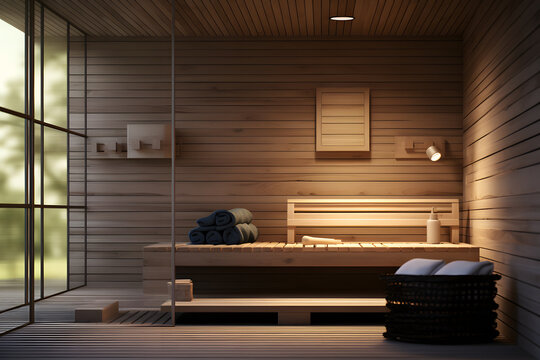 modern sauna spa room with cedarwood paneling