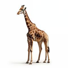 A detailed High quality, portrait image of a giraffe placed on a white background.