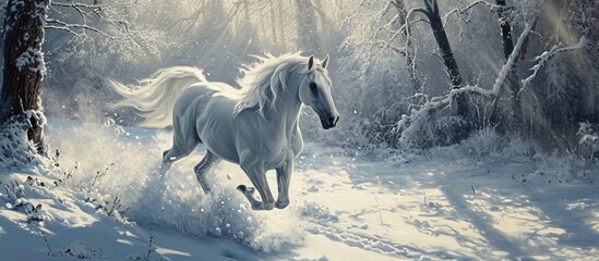 Majestic Horse Galloping Through Winter Wonderland - Horse, snow, Horse, snow, Horse, snow