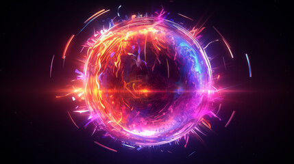 Obraz premium Glowing particles forming a dynamic and pulsating 3D sphere of light and color