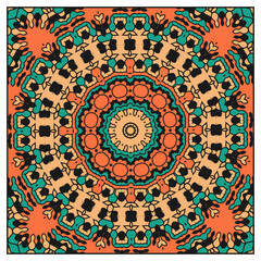Multi-colored pattern with concentric fantasy patterns. Decorative item for neckerchief, bandana, wall decoration or other design project. Version No. 2. Vector illustration