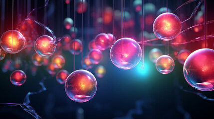 Glowing orbs floating in a surreal 3D space in a spectrum of colors