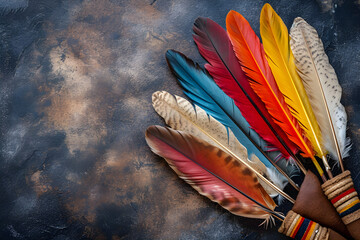 Traditional Native American with feathers background for Indigenous Peoples' Day celebration - obrazy, fototapety, plakaty