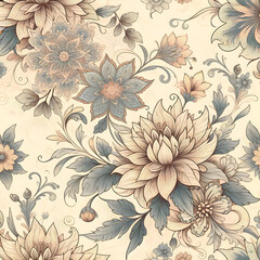Fototapeta na wymiar Vintage Botanical Elegance, Flora Leaf and Flower pattern. Vintage style. Texture Pattern