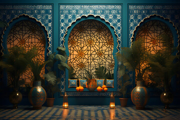 mural design inspired by the intricate patterns of Moroco - obrazy, fototapety, plakaty