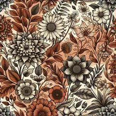 Badezimmer Foto Rückwand Vintage Botanical Elegance, Flora Leaf and Flower pattern. Vintage style. Texture Pattern © Natthariya