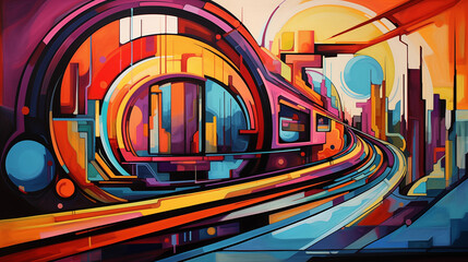 Abstract representation of futuristic transportation in vibrant hues