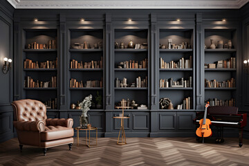 music room with acoustic guitar - obrazy, fototapety, plakaty