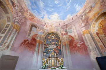  BANSKA STIAVNICA, SLOVAKIA - FEBRUARY 20, 2015: The fresco and altar in the lower church of baroque calvary by Anton Schmidt from years 1745 in the Chapel of the Last supper. © Renáta Sedmáková