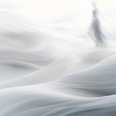 Obraz premium girl far away in white foggy background