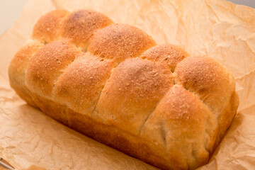 White Bread on the bamboo desk background, homemade bakery concept