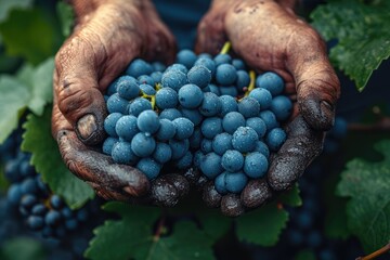 An abundance of nature's bounty, a hand grasping the jewel-toned gems of vitis, embodying the essence of wholesome and nourishing food