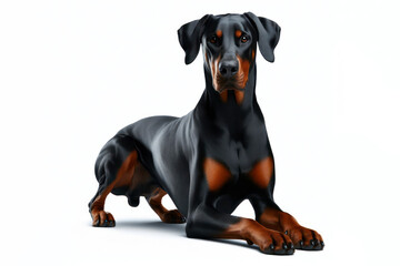 full body photo of a doberman dog isolated on solid white background. ai generative