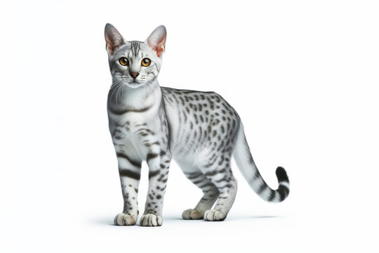 full body photo of a Egyptian Mau cat isolated on solid white background. ai generative