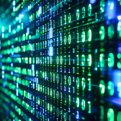 Obraz premium Digital Binary Code on Blue Background, Concept of Cyberspace and Information Technology