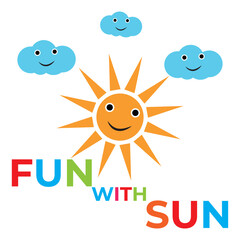 Summer kids fest,fun with sun logo,Illustration vector graphic of kids summer camp colour full logo design template,summer vacation logo,Kids fun vector illustration.