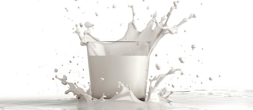 Milk splash out of glass isolated white background. AI generated