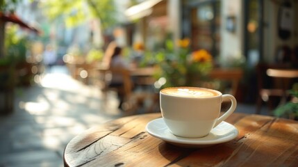 A cup of cappuccino in a street cafe