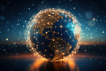 A stylized globe adorned with interconnected network lines represents the global reach and connectivity of a modern business, embodying the concept of international expansion. Generative Ai.