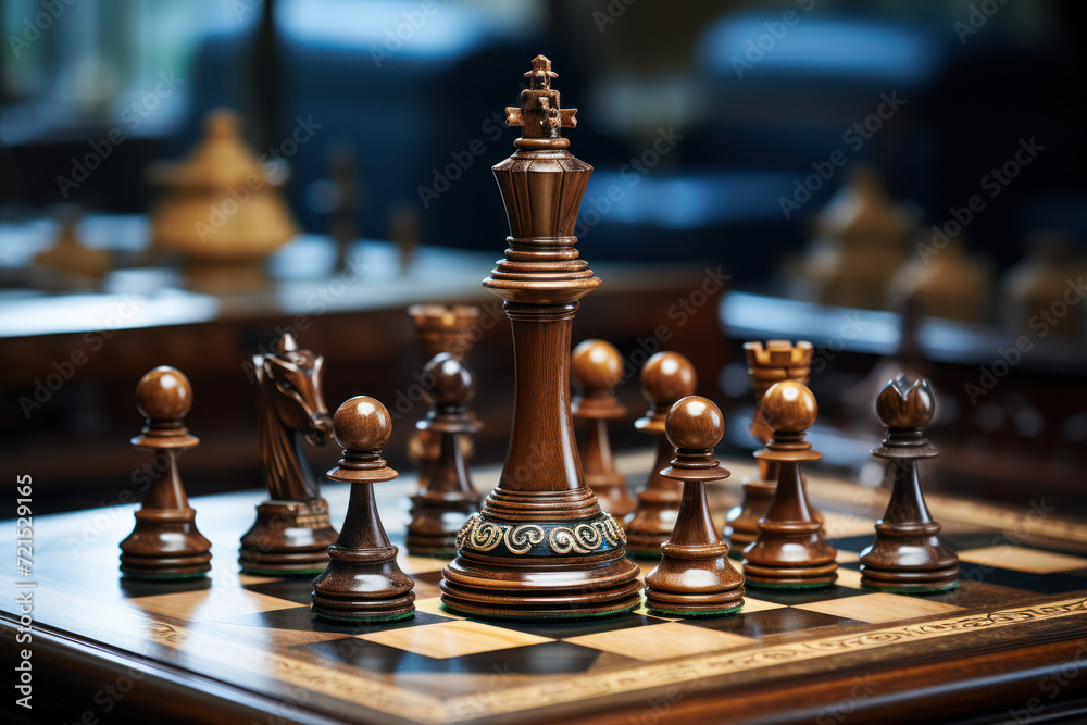 Poster a chessboard with pieces in strategic positions signifies the concept of order and calculated moves 