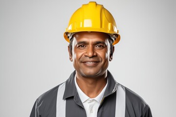 portrait of a builder on a white background