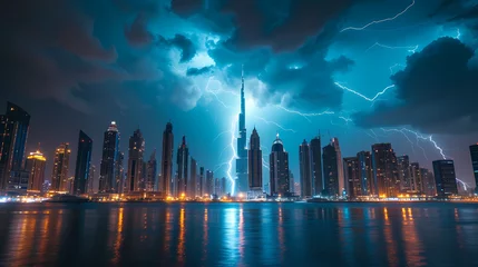 Photo sur Plexiglas Skyline city skyline with lightning