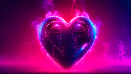 Neon love shape, Valentine Neon heart, Valentine's day concept, Valentine's Day background with glowing heart. illustration, Heart shape neon light on dark background